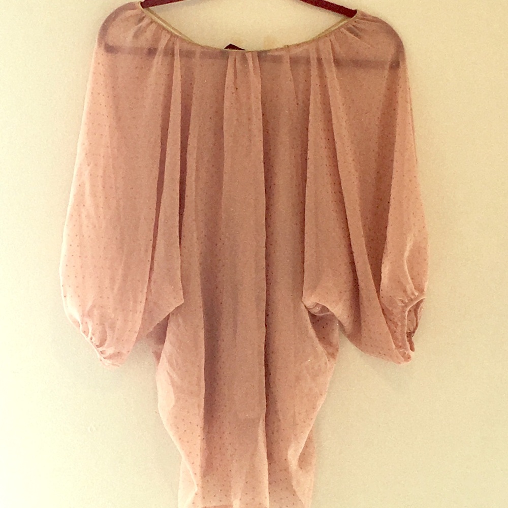Pastel pink puff sleeved top with gold detail